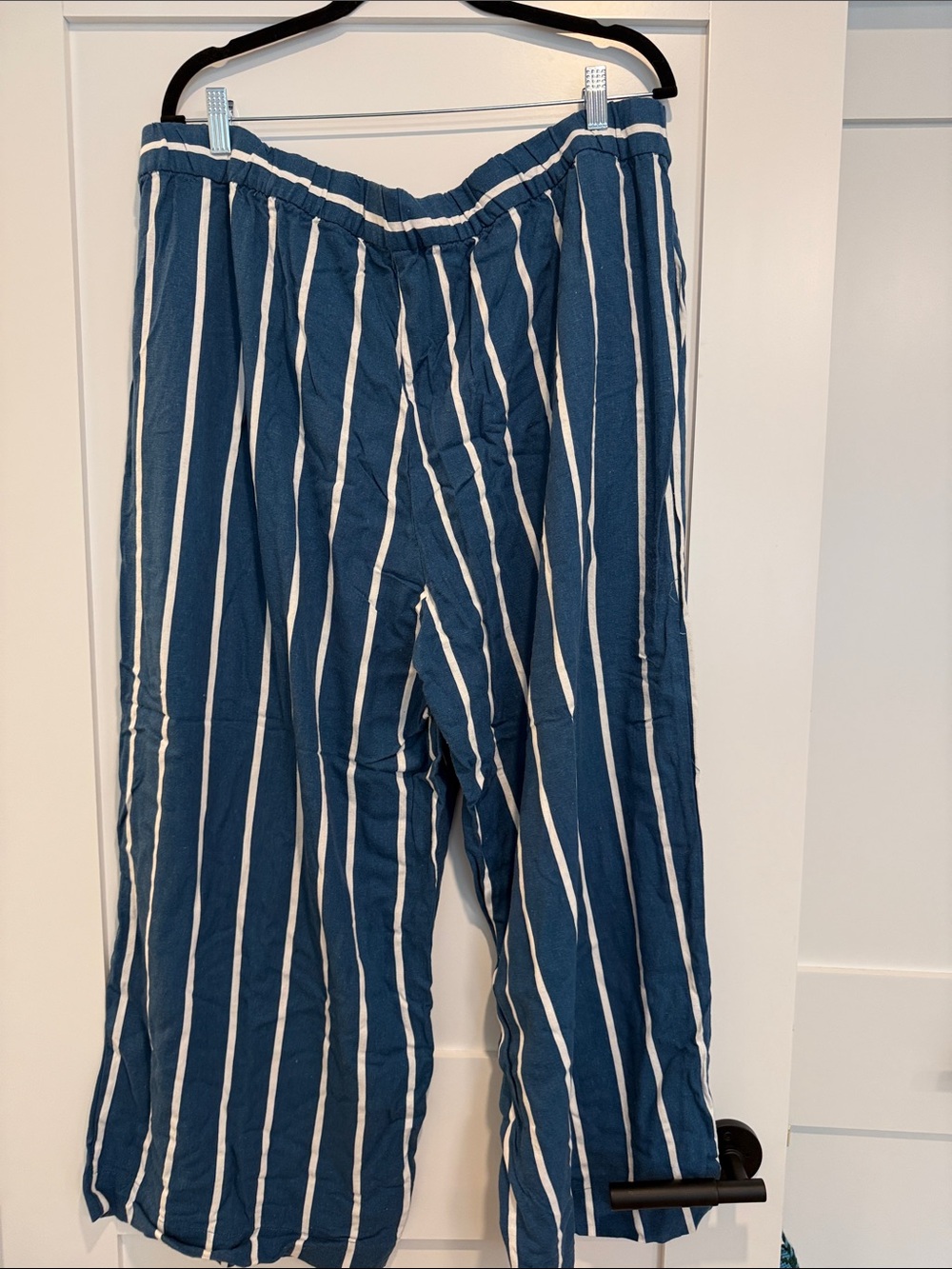 Eloquii Blue and White Vertical Stripe Pull-On Pants - Picture 3 of 3